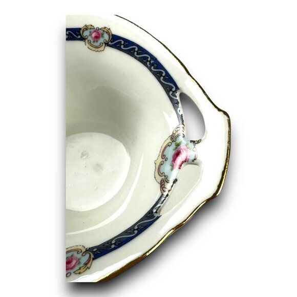 Antique German Porcelain Gravy Boat & Underplate Hand-Painted Floral Design Gold - Picture 13 of 13